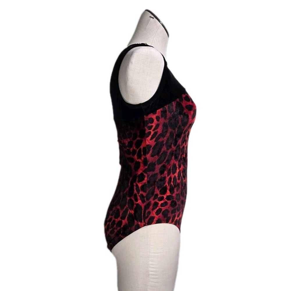 Satara VTG Leopard Print Split Keyhole Velvet Dance Leotard Bodysuit AL Adult L - Picture 3 of 16